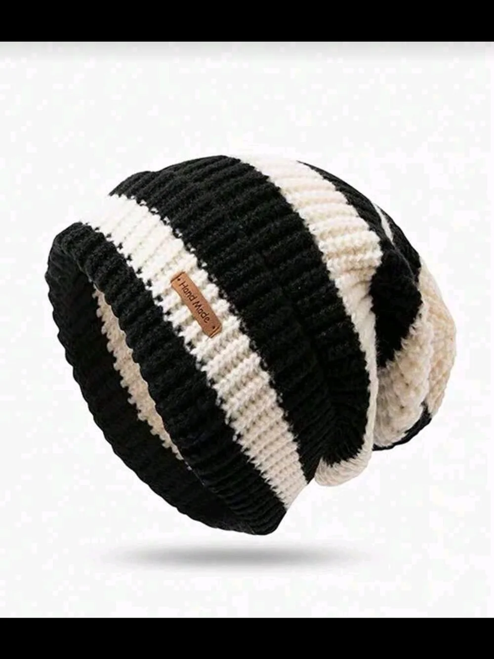 Black & Cream Striped Knit Beanie - Women