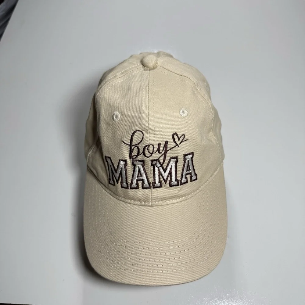 Beige Cotton Adjustable Baseball Cap Embroidered 