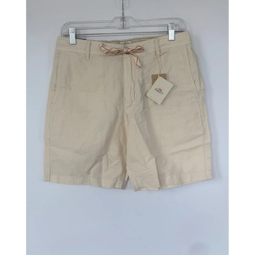 Faherty Resort Style Preppy Linen All Day Beach Short‎ Cream Sand Color New