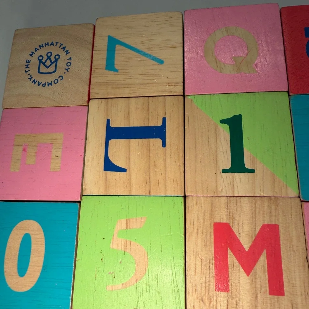 Manhattan Toy Company Wooden Alphabet Number Punctuation Blocks Set Multicolor