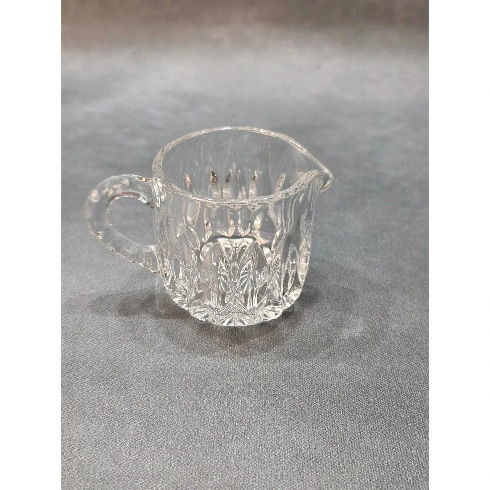 Vintage Clear Pressed Glass Individual Creamer Pitcher Sunburst Base‎ 2.5 Inch