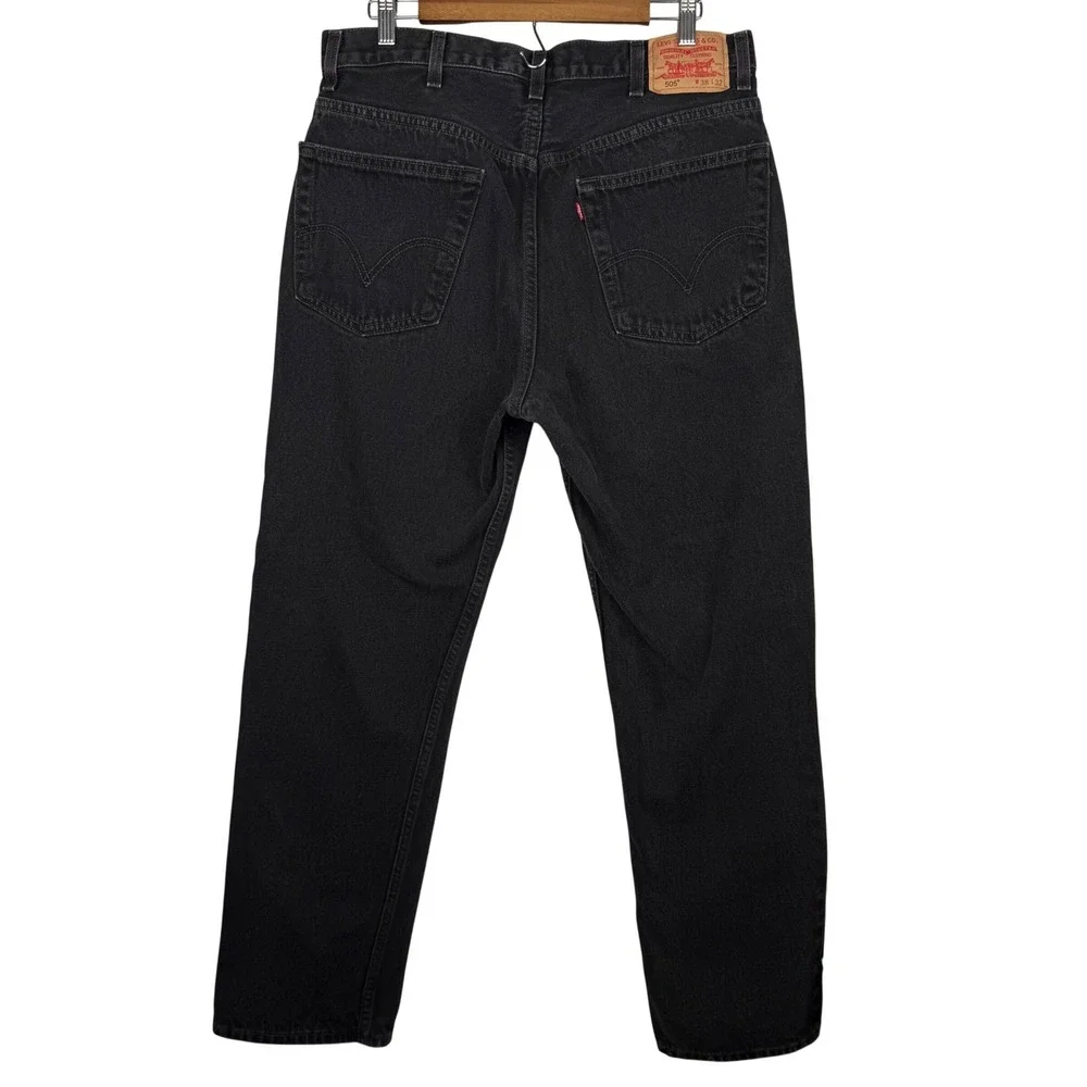 Levi's 505 Mens Regular Fit Black Jeans 38x32 (37x31) Straight Leg Denim Classic