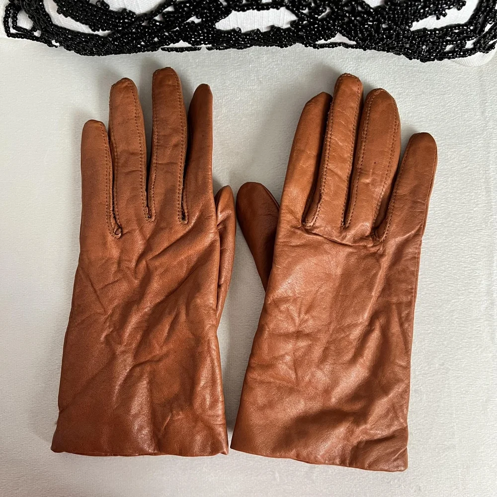 Cara By Gates Gloves Womens Medium Brown Genuine Leather Knit Lined Winter