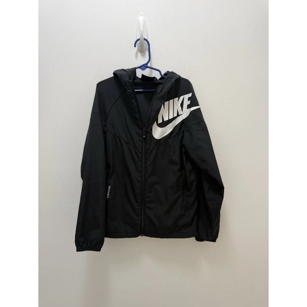 Nike Sportswear Windrunner Packable Jacket Kids Small Black White Swoosh