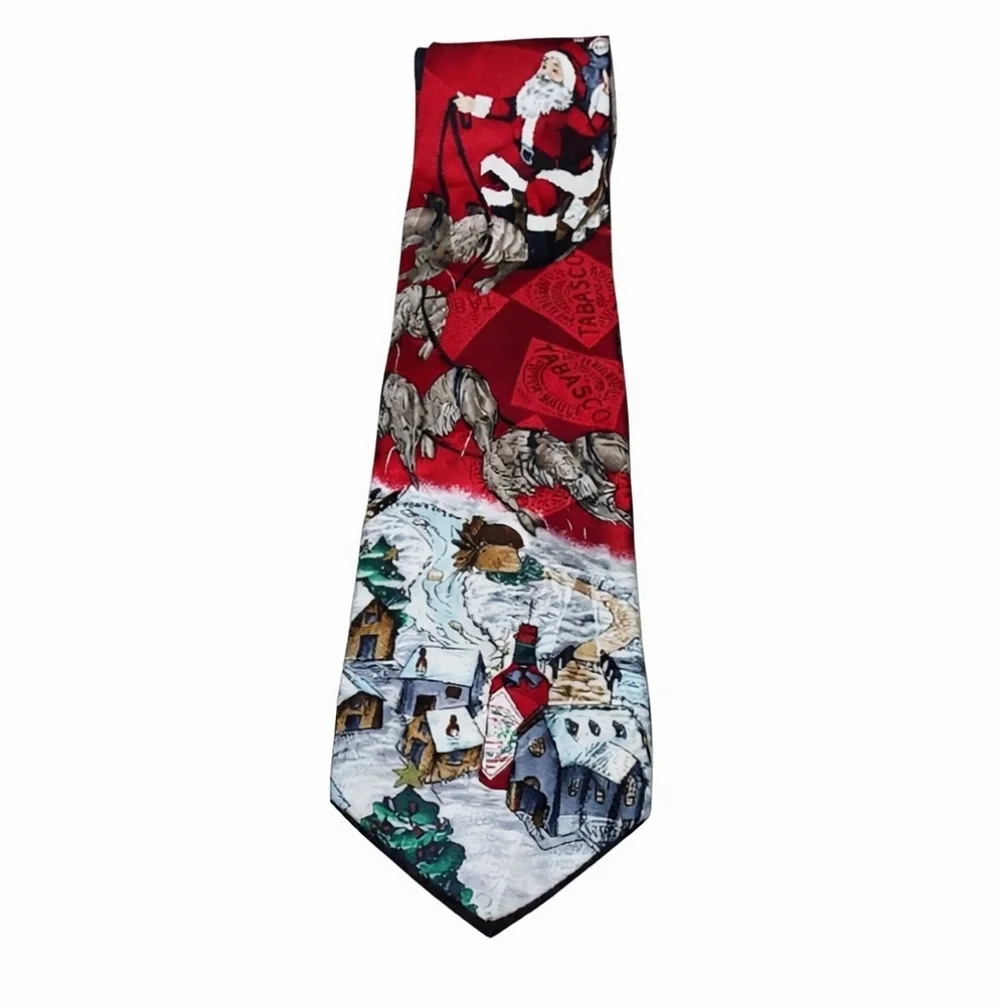 Tabasco‎ Santa shrimp prawns crayfish pulling sleigh Christmas silk neck tie