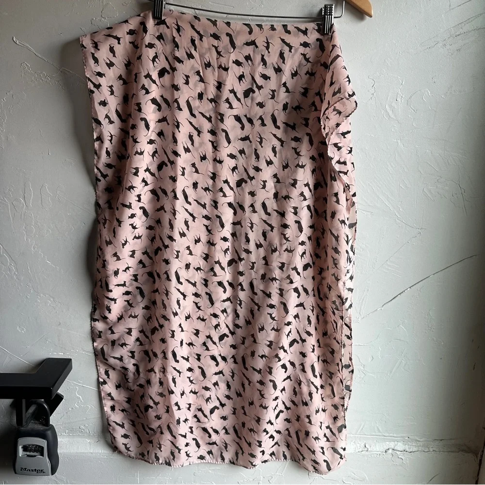 Pink Cat Print Scarf Y2K Coquette Indie Kawaii Soft Girl Hair Neck Scarf 66”x23”