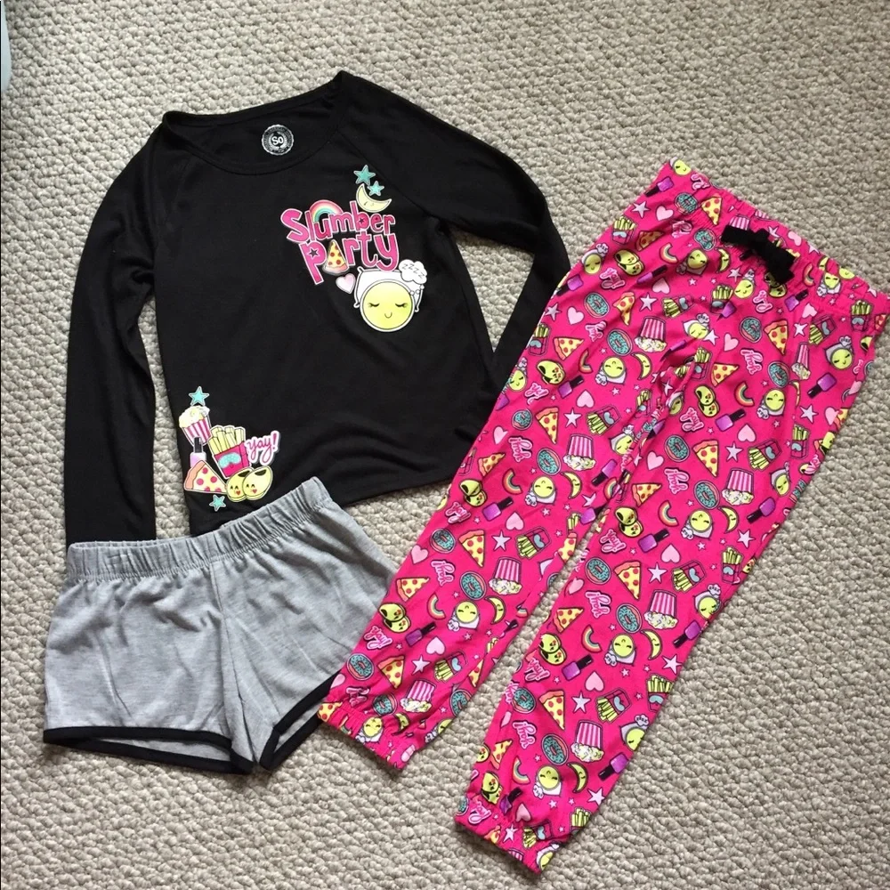 Girls Pajama Set Slumber Party Top Shorts & Pants 3 Piece Outfit Size 5/6 NWT‎
