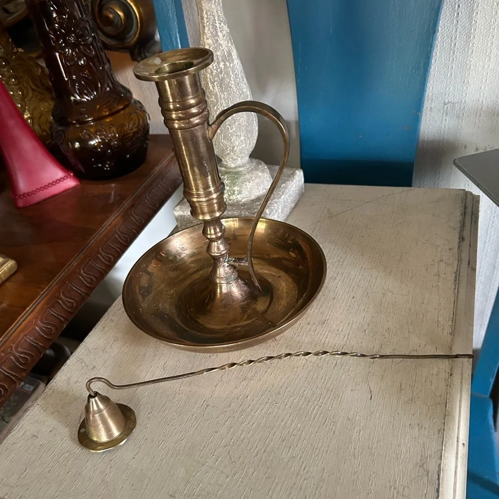 Vintage Solid Brass Candleholder & Snuffer