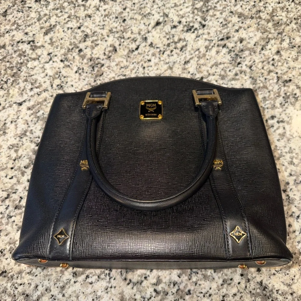 MCM Black Leather Top-Handle Satchel