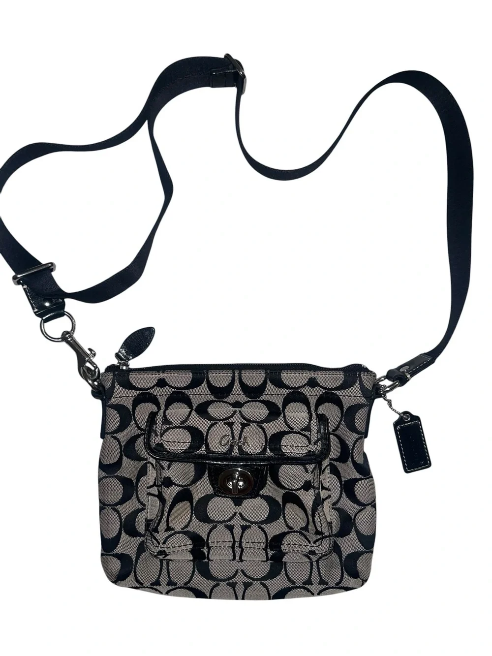 Coach Signature Turnlock Crossbody Bag in Black/Tan