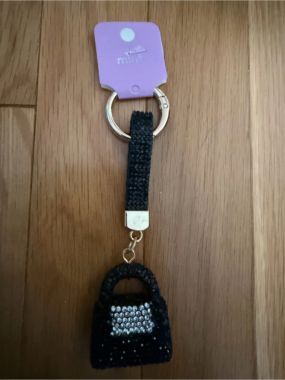 Black Beaded Mini Handbag Keychain with Rhinestones and Strap - NWT