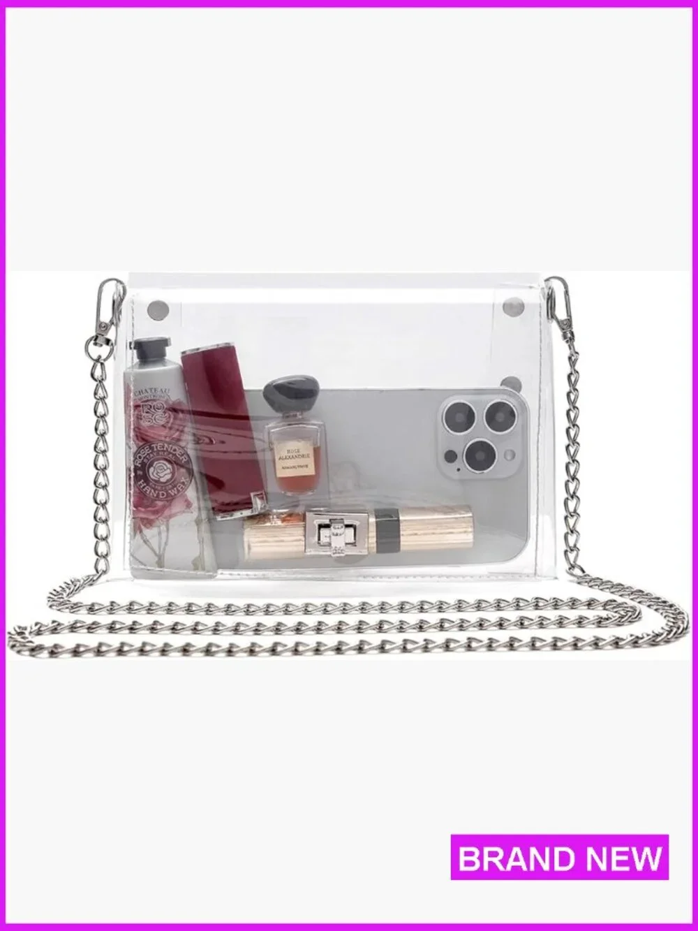 Clear Crossbody Purse Stadium Approved Shoulder Bag Chain Strap PVC Clutch