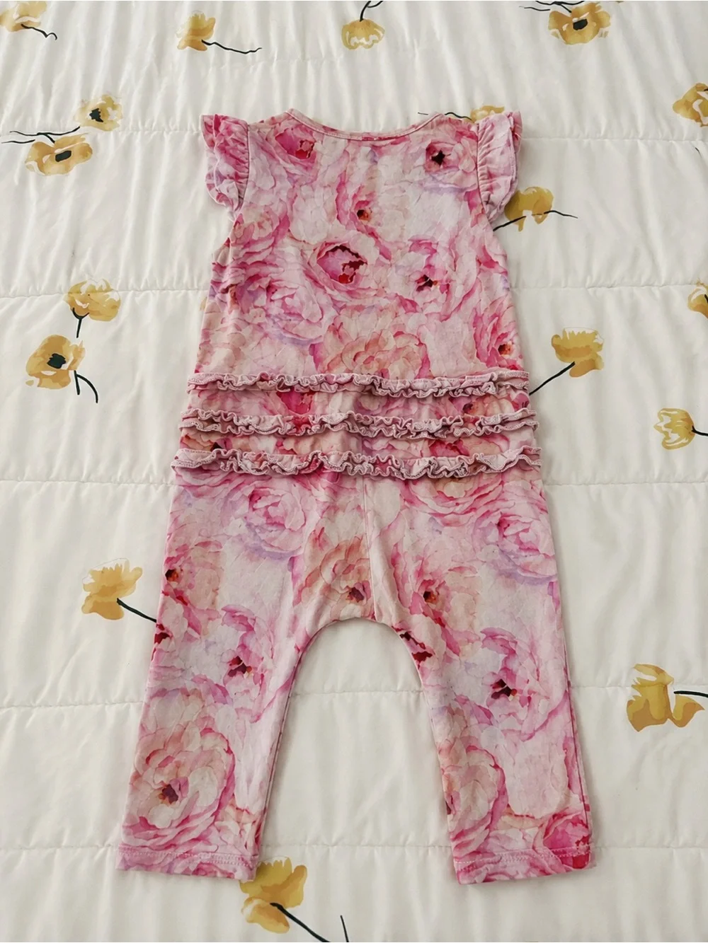 Bums and Roses - Rose print Ruffle-Sleeve Bamboo romper