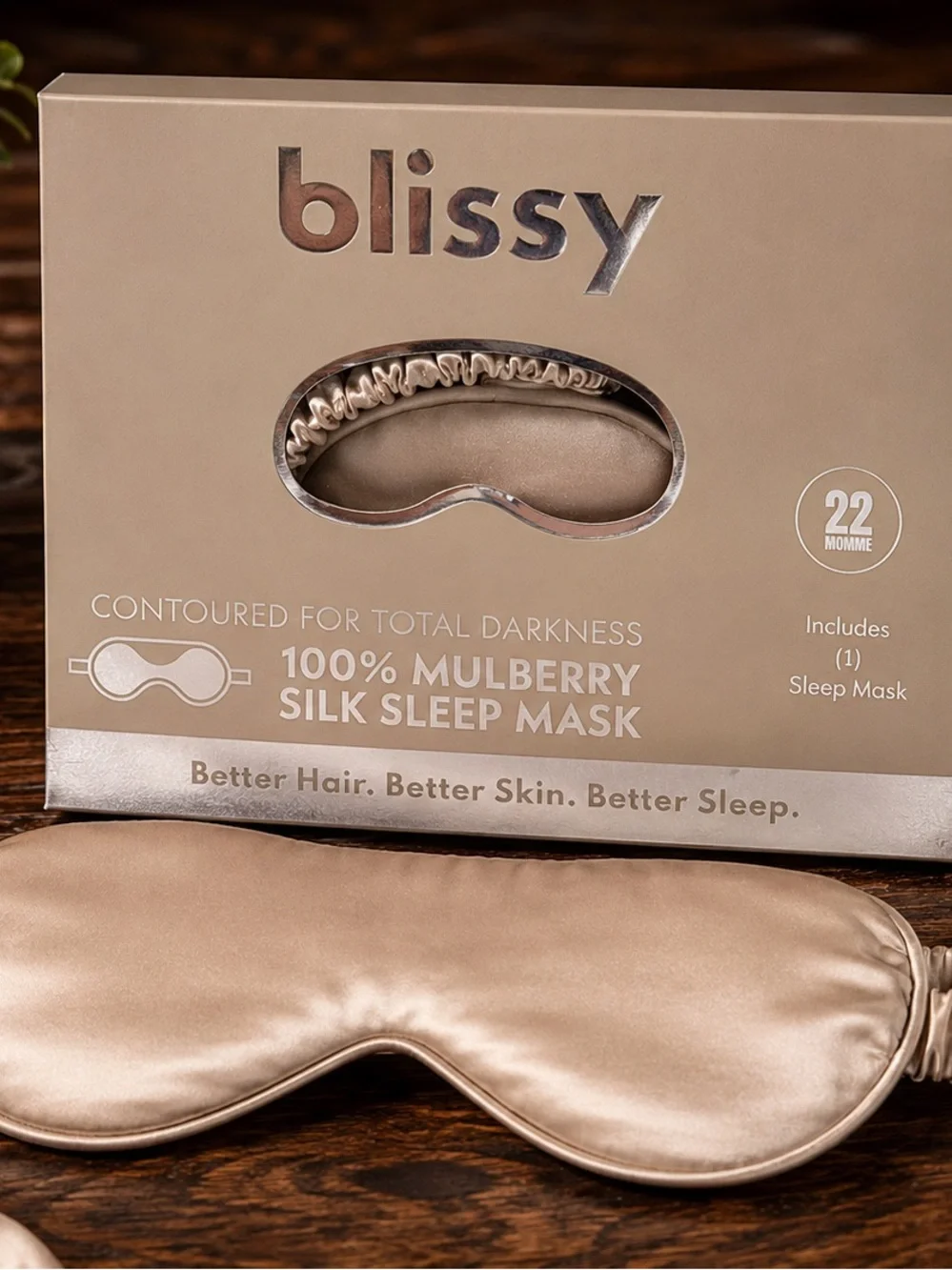 Blissy 100% Mulberry Silk Sleep Mask in Champagne. New