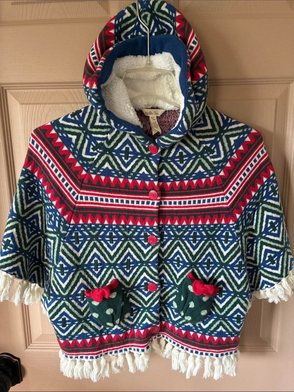 Matilda, Jane Kids Hooded Fringe poncho sweater Jacket - Multicolor Pattern