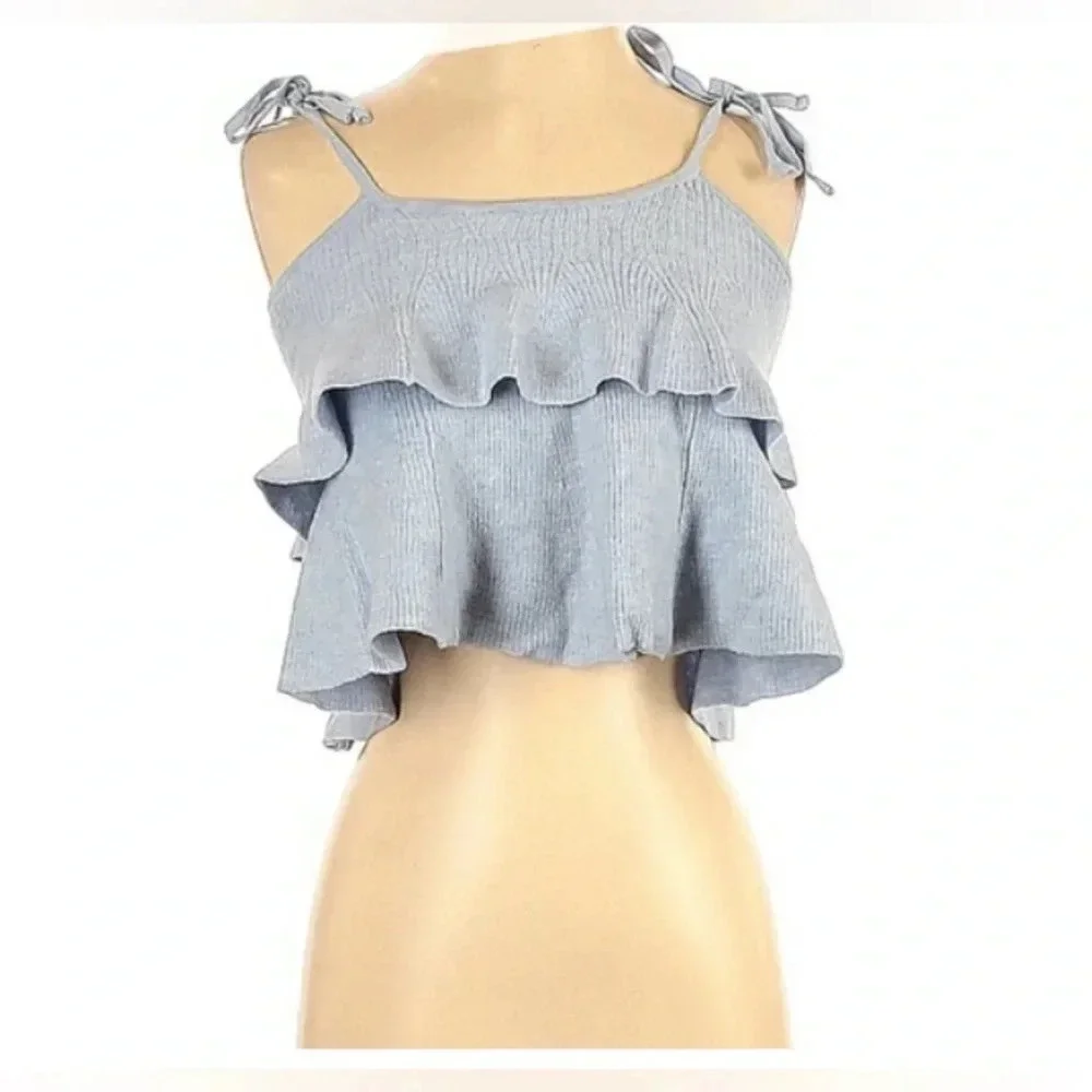 J Crew Light Blue 100% Wool Layered Tank top Size Large