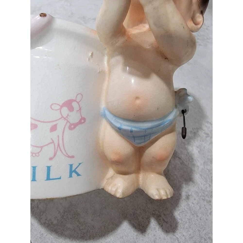 Vintage Lefton Baby Planter Wearing Diaper Kitschy Milk Pail