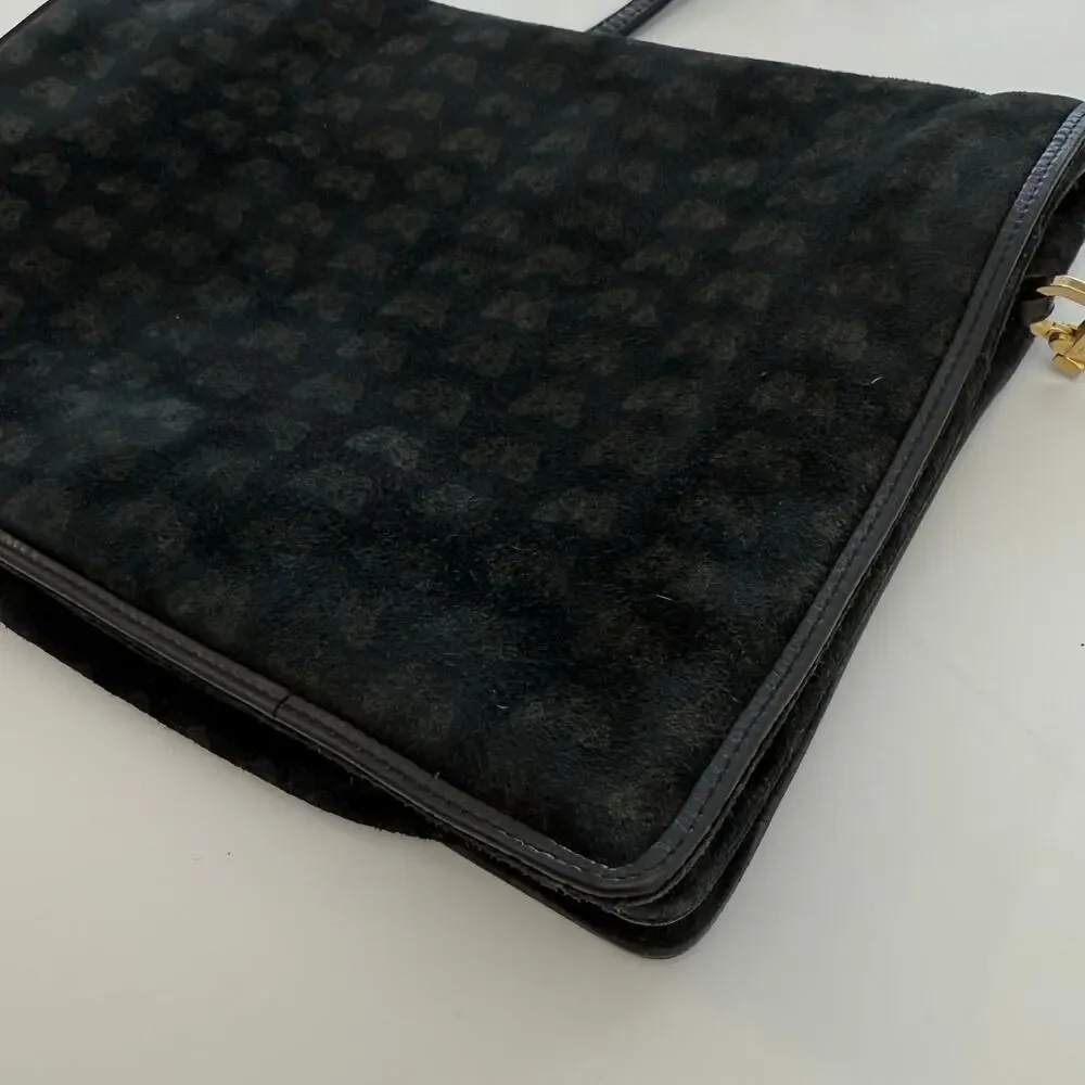 Bottega Veneta Vintage Suede Shoulder Bag Envelope Clutch Black Butterfly Print