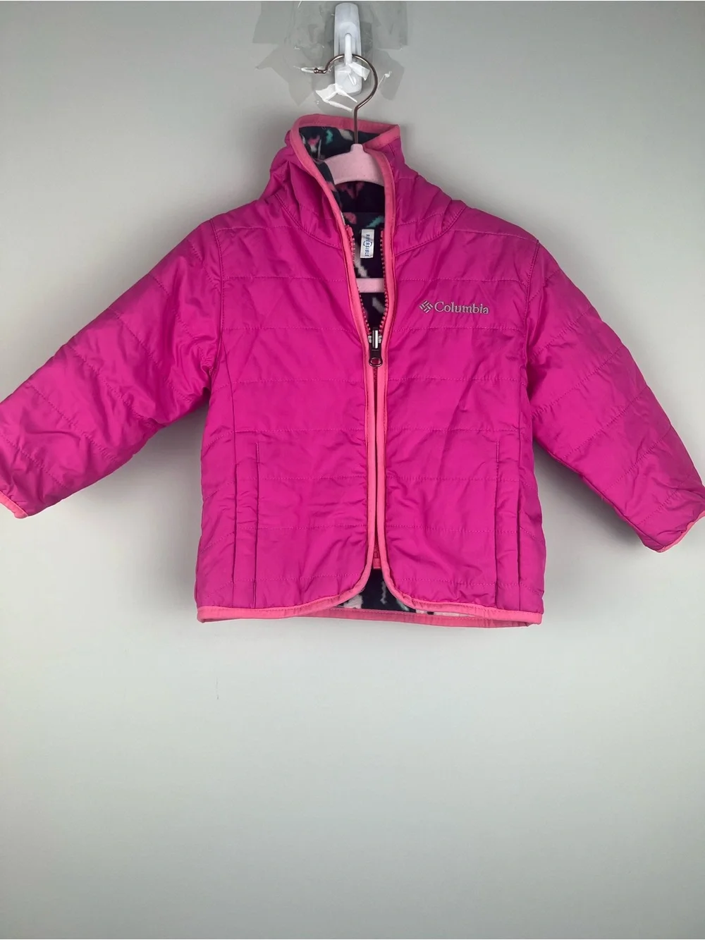 Columbia Girls' Bright Pink Puffer Jacket reversible