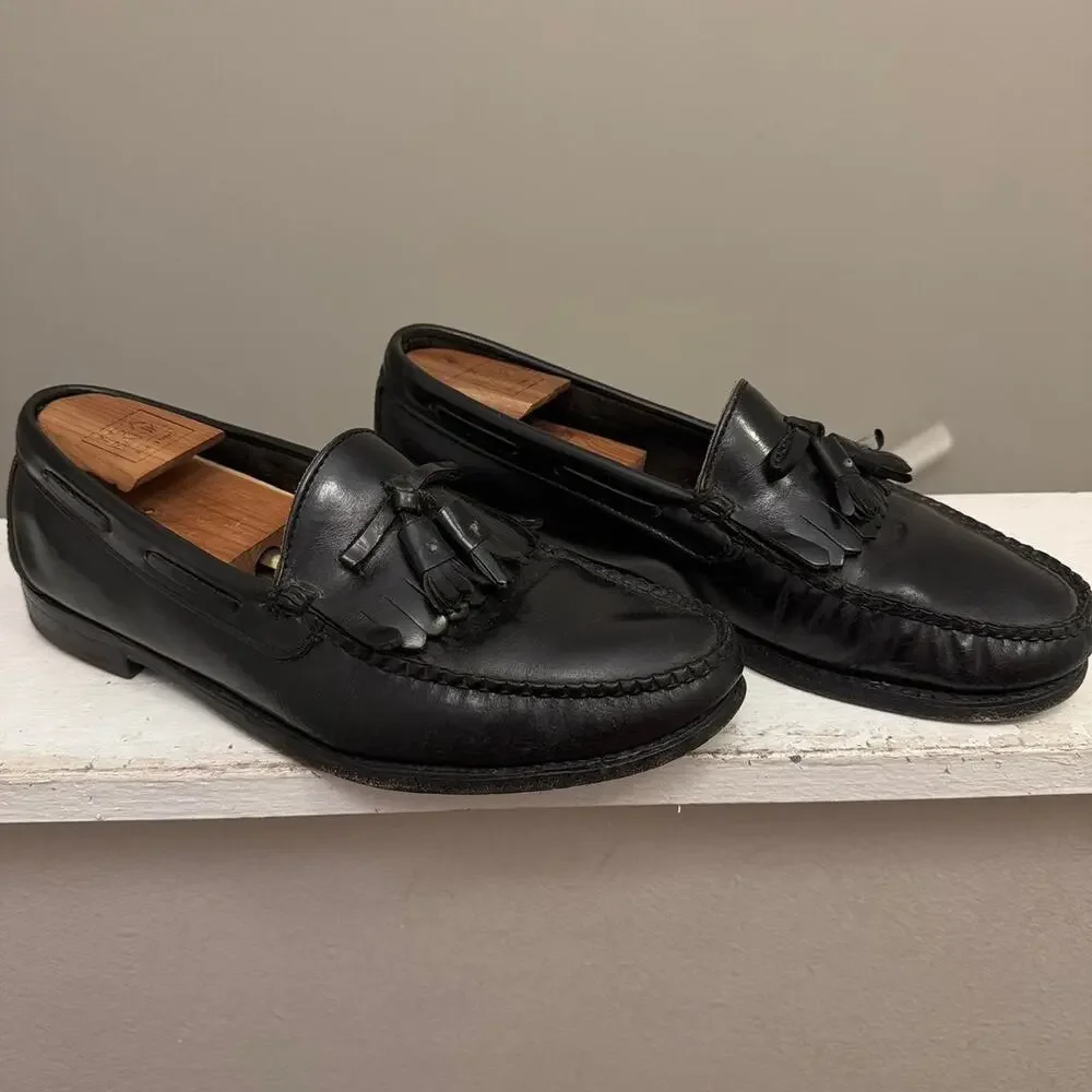 Black Leather Loafers with Tassel - Size 10 1/2