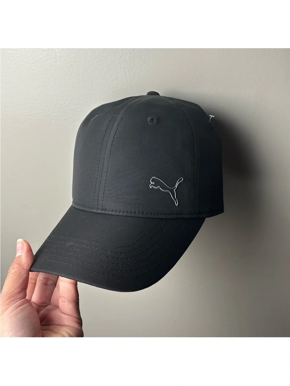 Puma New Black Baseball Hat with Silver Cat Logo