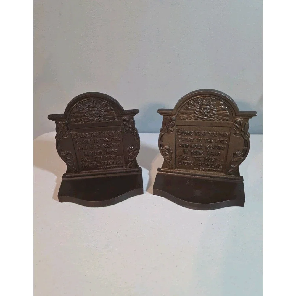 Antique Bradley Hubbard Cast Iron Classic Wind Poetry Bacon Johnson Bookends