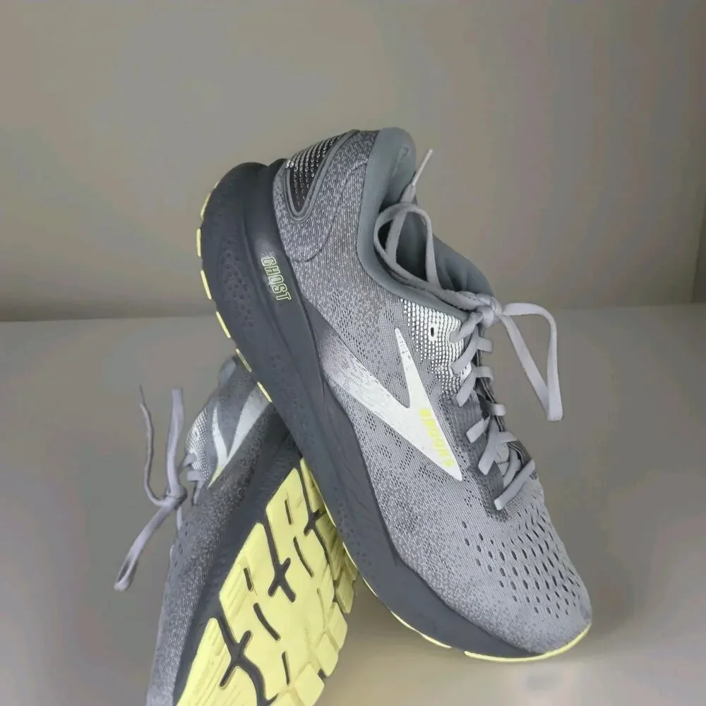 B4 Brooks Men’s 10 D Ghost 16 Primer/Grey/Lime Sneakers 1104184E040