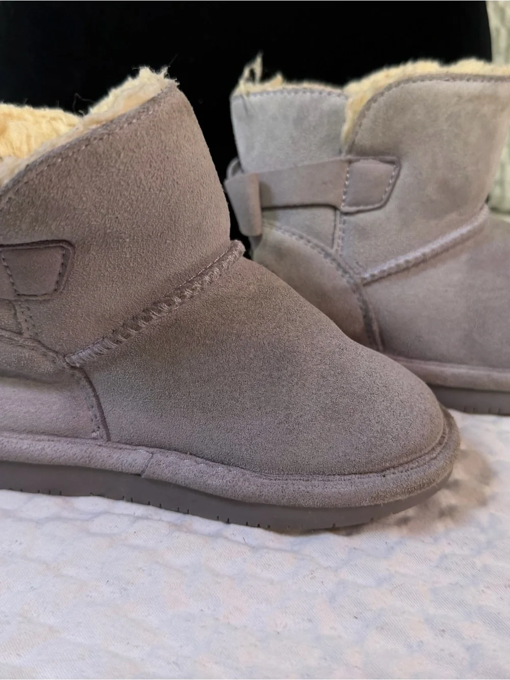 BearPaw Kids Taupe Shearling-Lined Ankle Boots