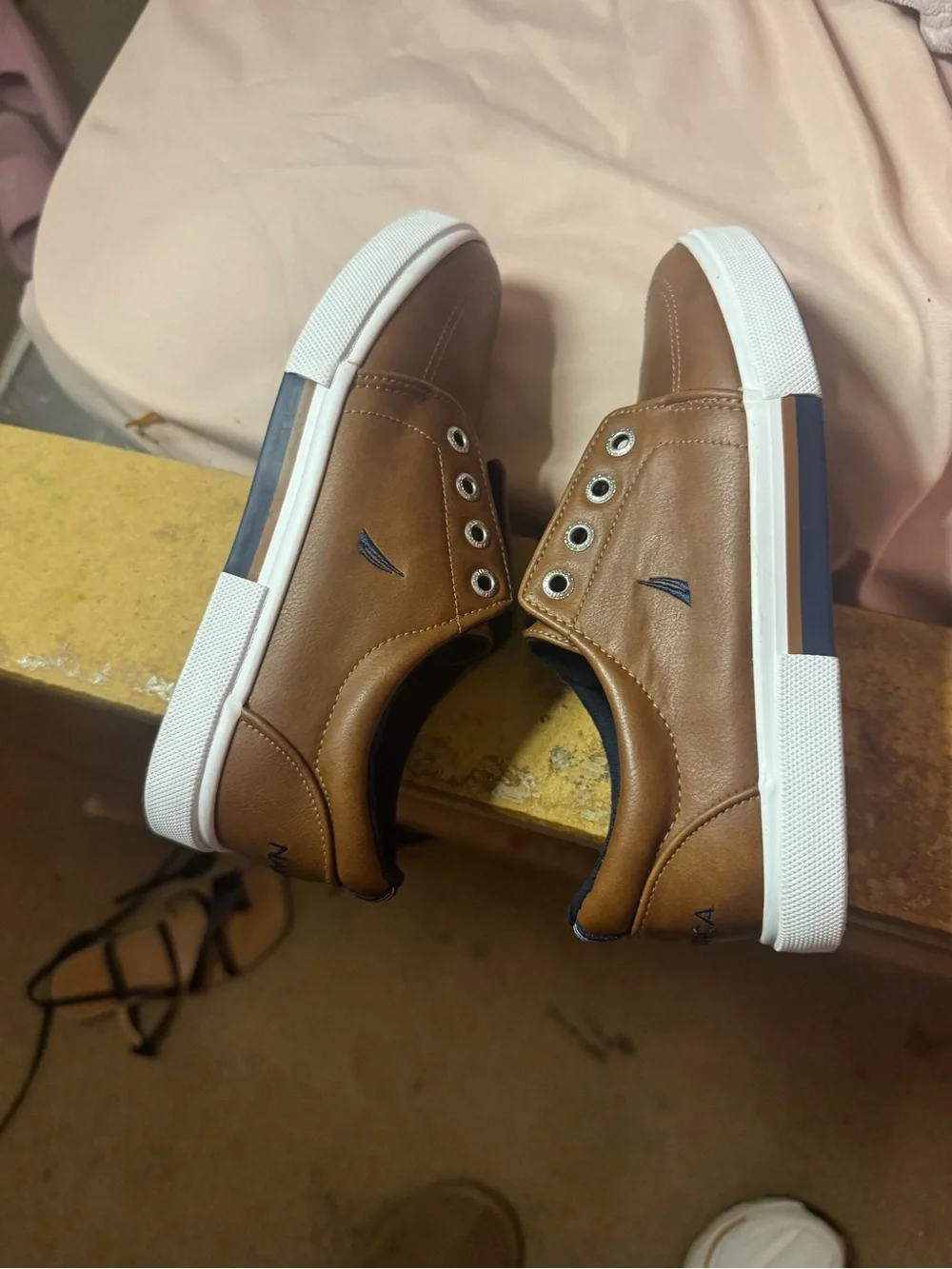 Nautica Brown Low-Top Slip-On Sneakers with White Soles