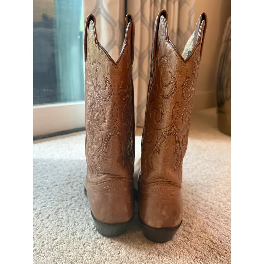 Dan Post Brown Leather Western Cowboy Boots Embroidered Pointed Toe Size 7M