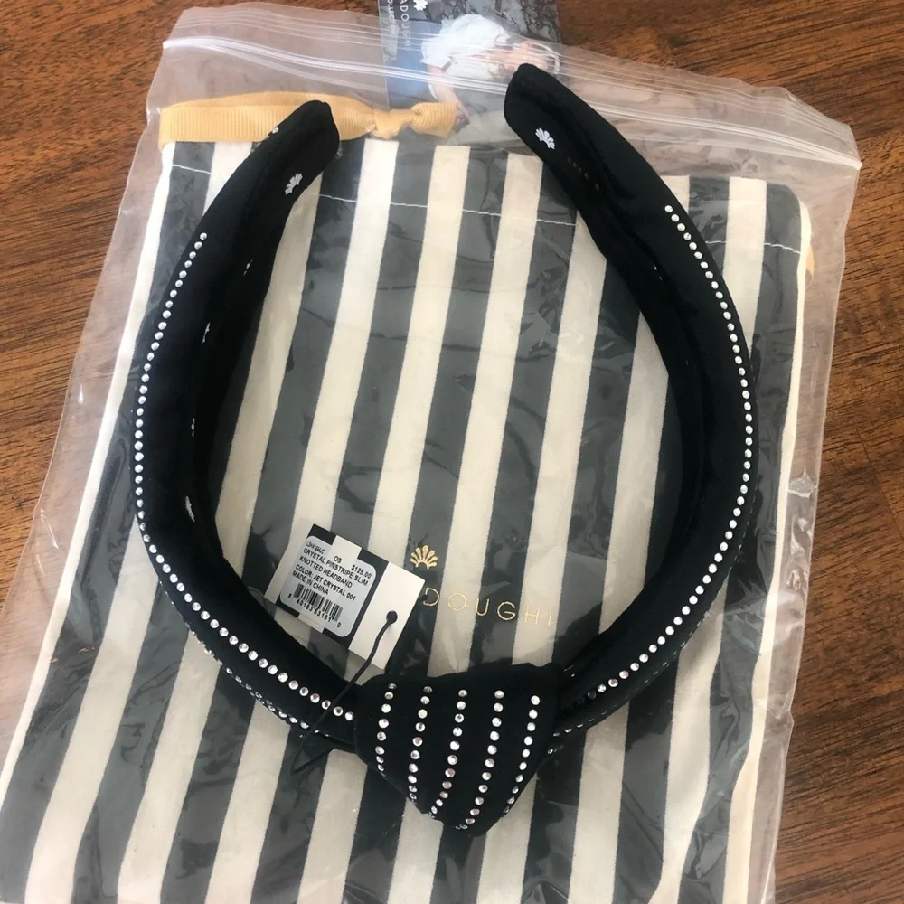 NWT $125 Lele Sadoughi Black Crystal Pinstripe Slim Knotted Headband!