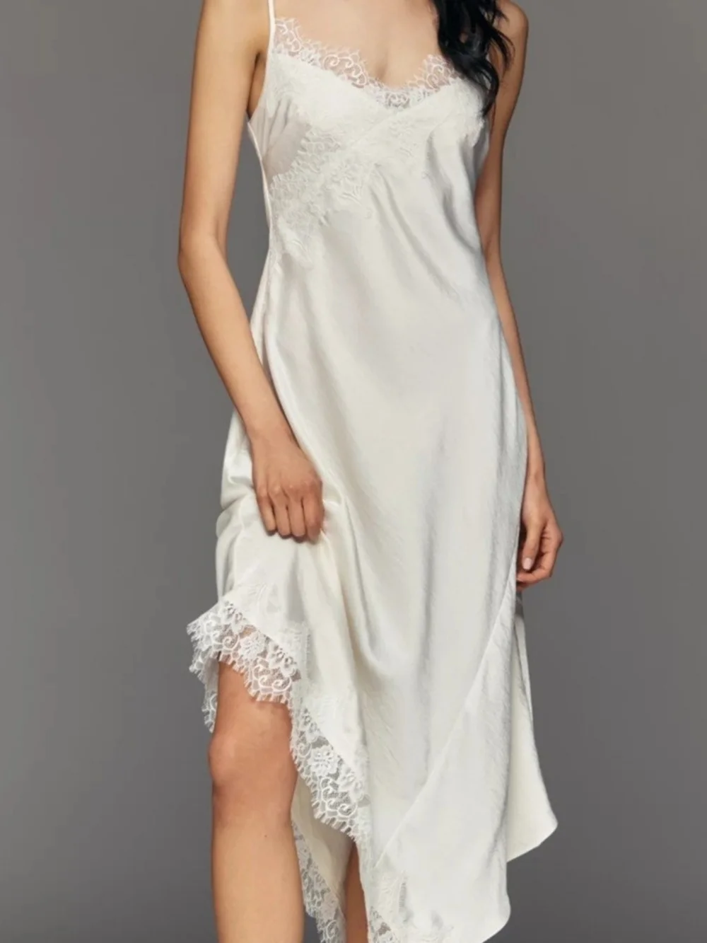 Anthropologie Ivory Lace-Trim Slip Dress