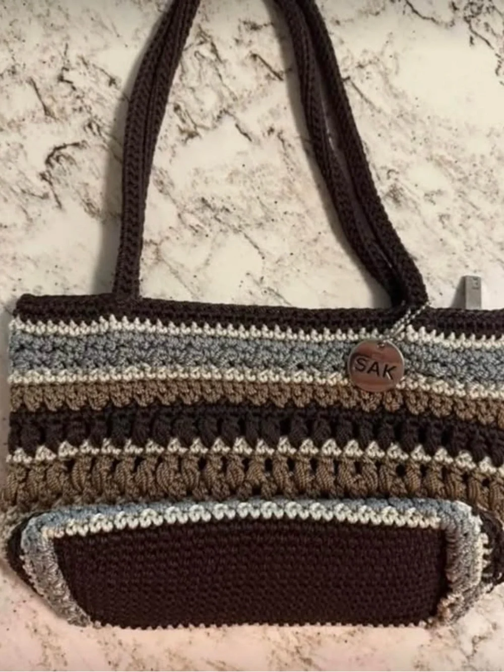 The Sak Crochet Stripe Tote in Brown, Tan and Gray