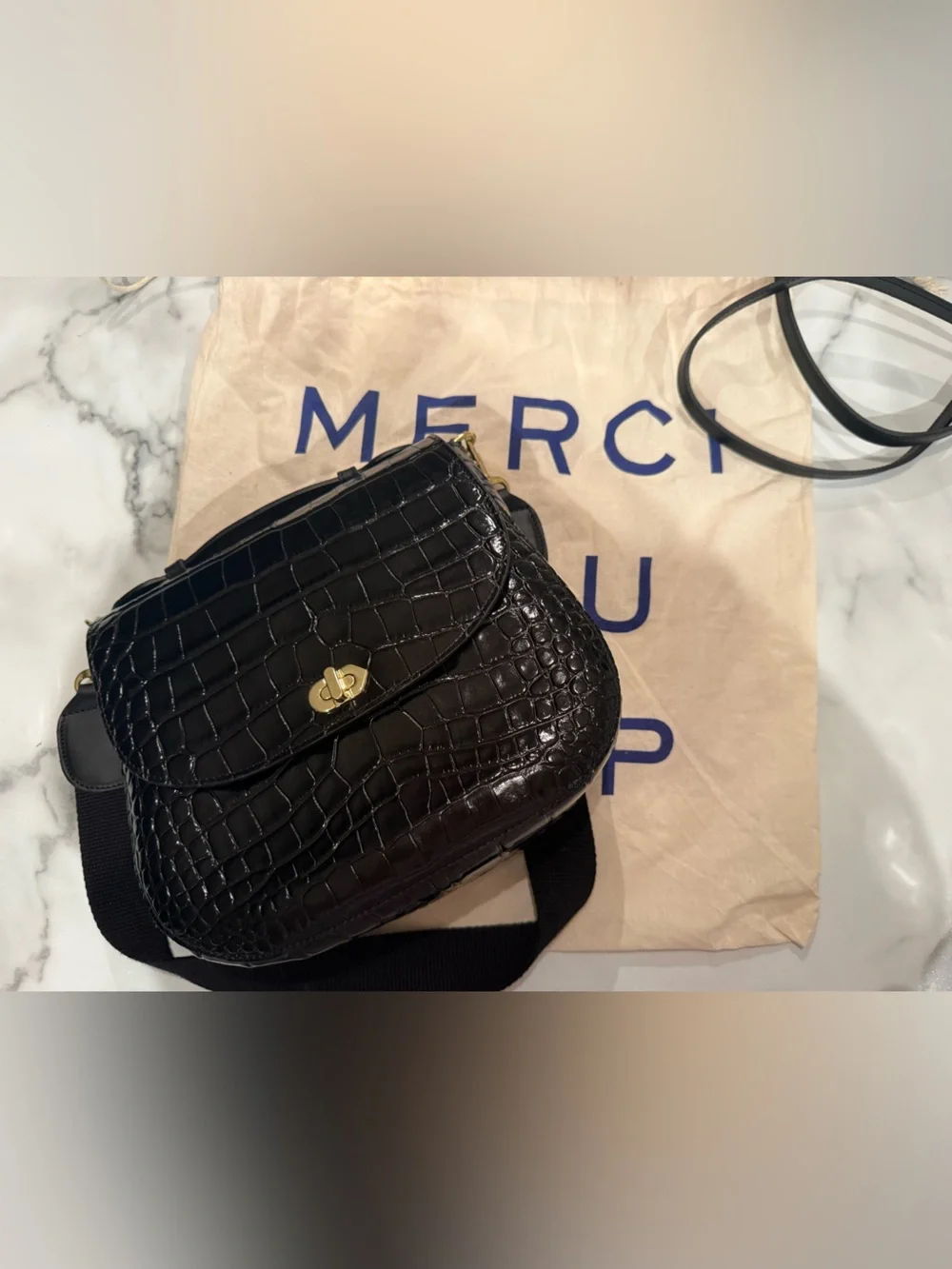 Turnlock Louis w/ Top Handle - Black Croco Clare V.