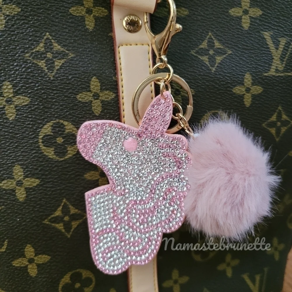 2/$16 Rhinestone Unicorn Pom Pom Keychain Bag Charm