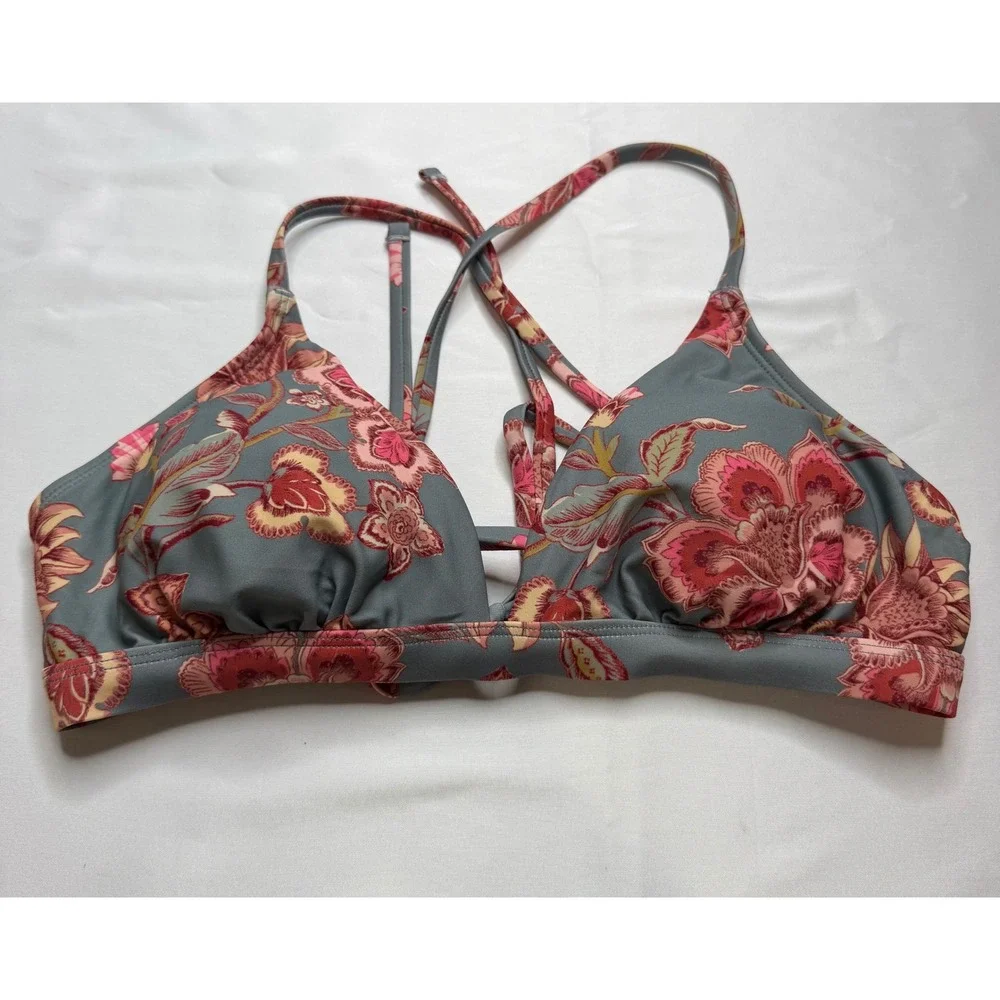 Cupshe Women Teal Pink Floral Paisley Triangle Bikini Set  Size M
