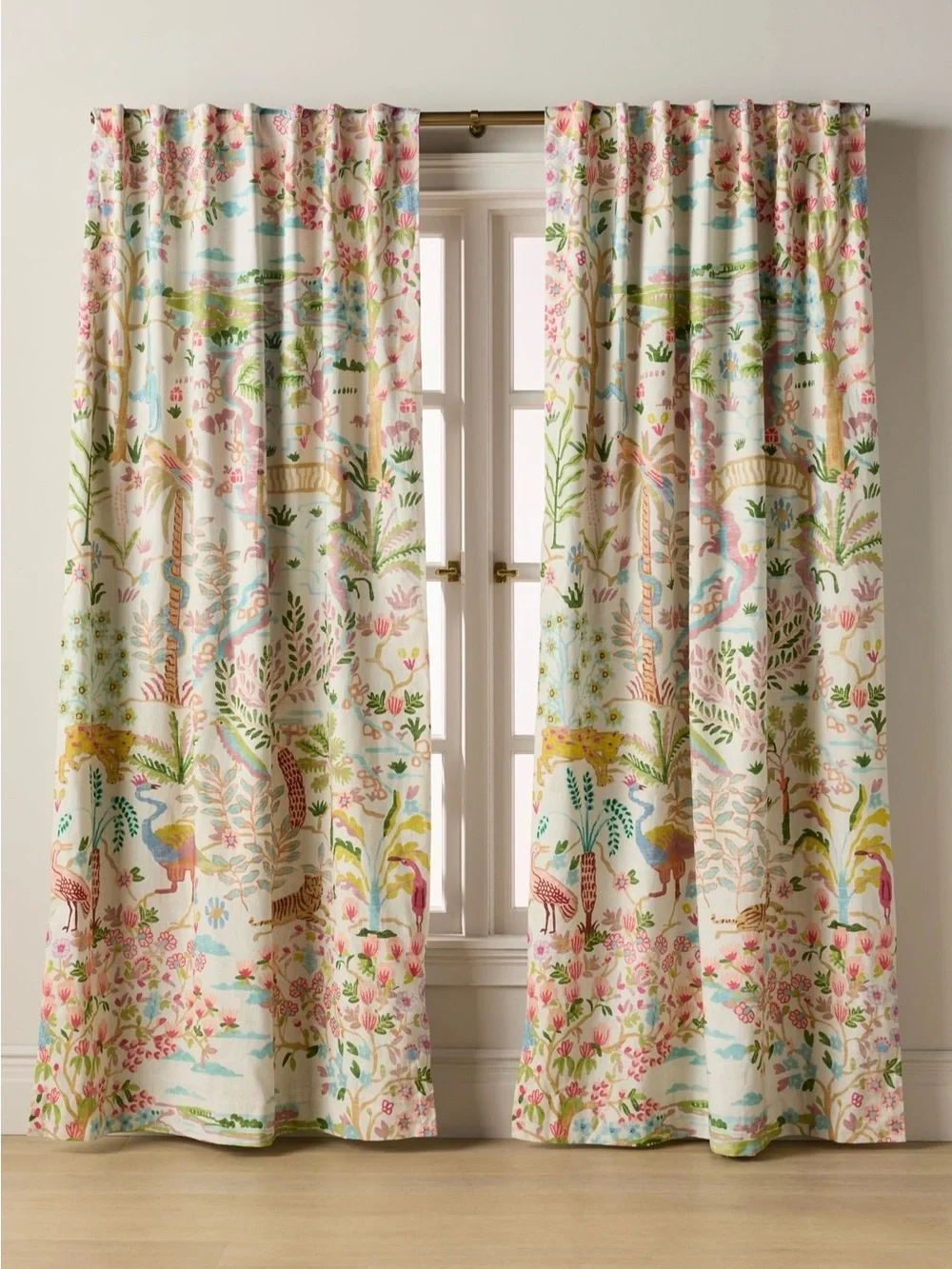 Anthropologie Organic Cotton Tales Menagerie Printed Blackout Curtains, 50x84