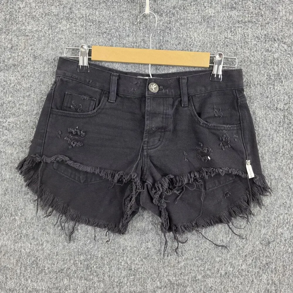 One Teaspoon Shorts 22 XXS Bonitas Low Waist Black Distressed Cut Off Summer