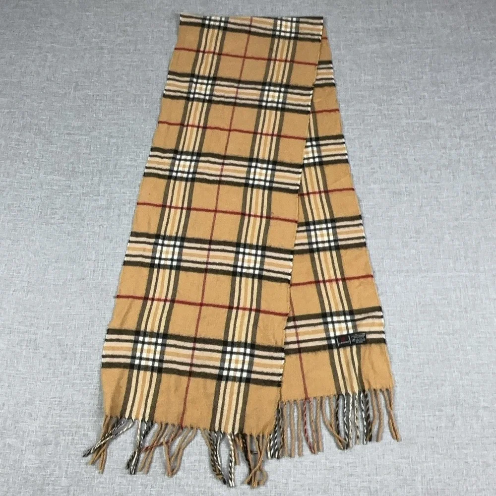 V. Fraas Scarf Womens One Size Beige Plaid Cashmink Acrylic Fringe Germany