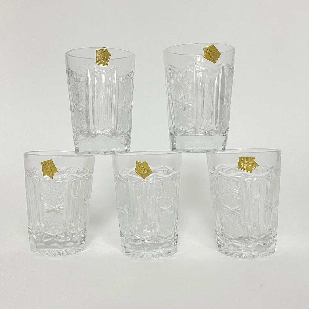 Slovakian‎ Valaska Bela Artisan Hand Cut Crystal Glasses set of 5 Vintage