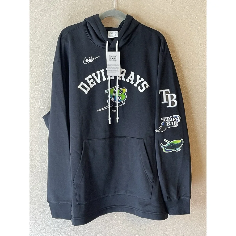 Men's 2XL NWT Tampa Bay Rays Nike Rewind Lefty Pullover Hoodie‎ Black