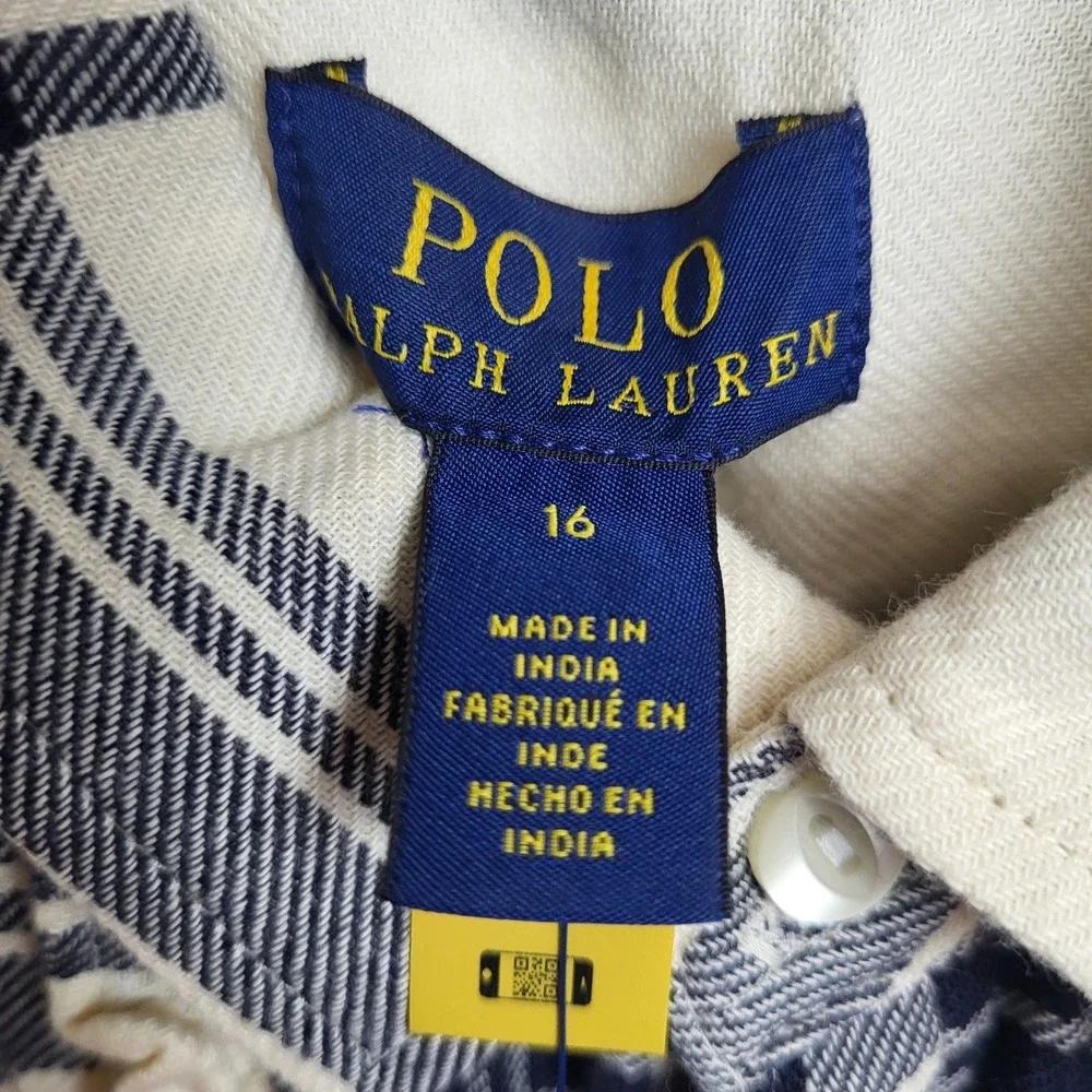 Polo Ralph Lauren Kids‎ Size 16 Plaid Button Down Shirt DressNavy Cream NWT