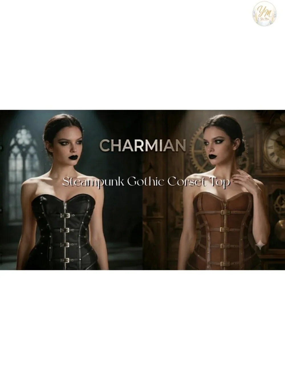 Satin Boned Overbust Corset Top with Buckles Lace Up Back