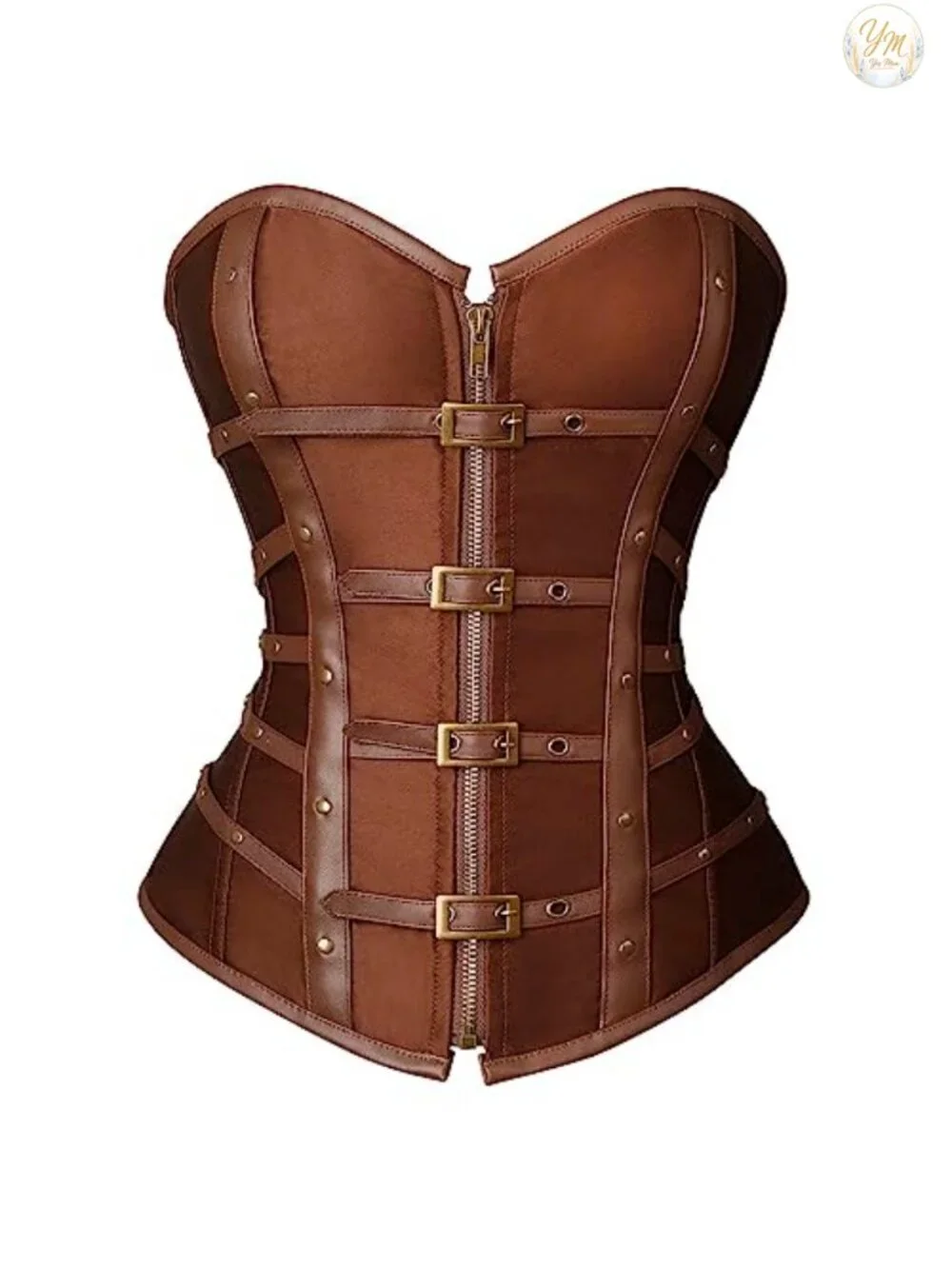 Satin Boned Overbust Corset Top with Buckles Lace Up Back