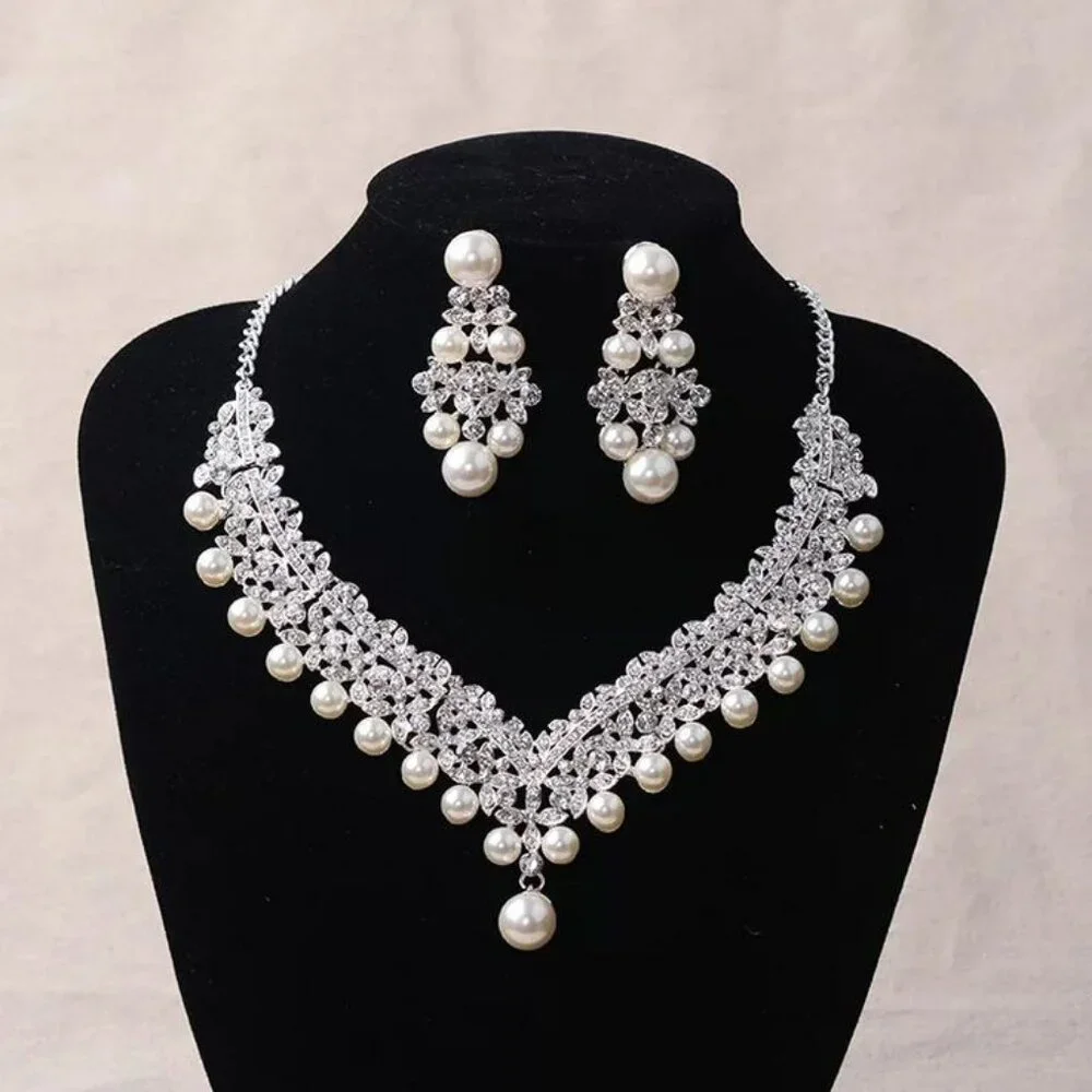 pearl earrings necklace jewelry set