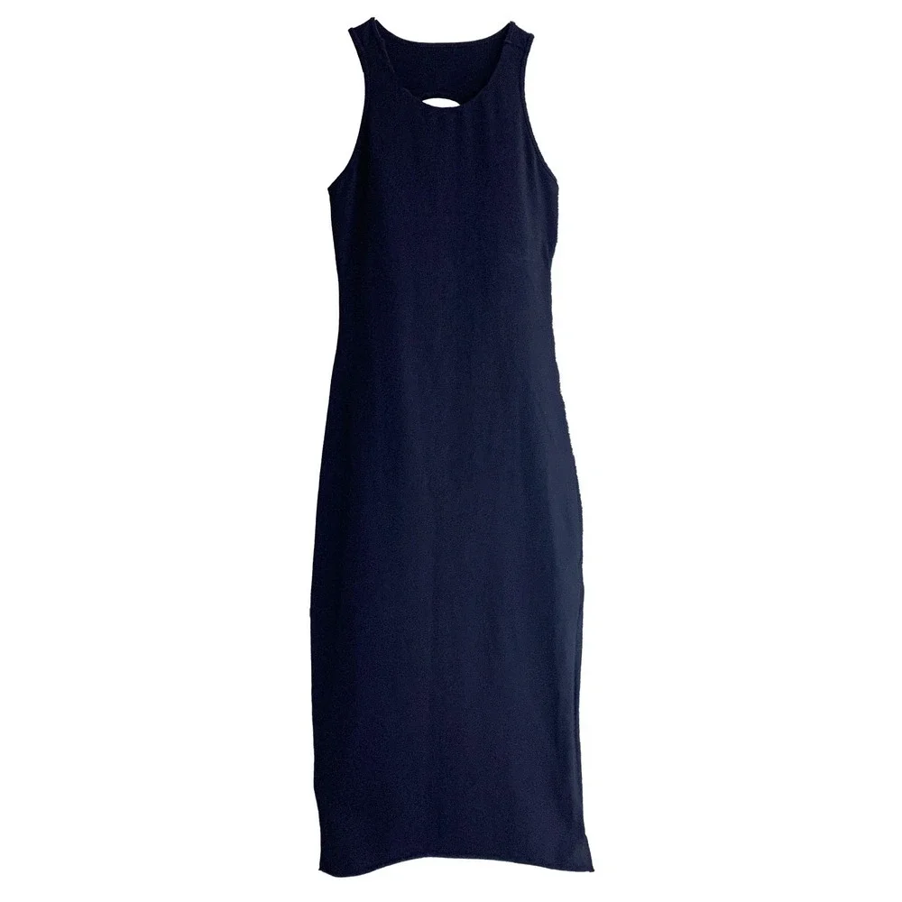 Free People Movement So Simple Dress Sz M Black Sleeveless Back Cut Out Side Sli