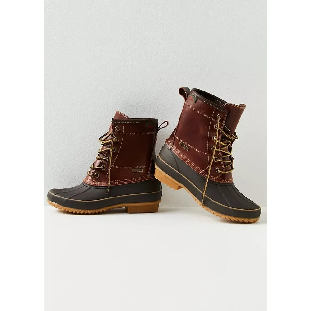 G.H. Bass Duclair Duck Boot Brown Leather Rubber Waterproof‎ Lace Up Women's 8M