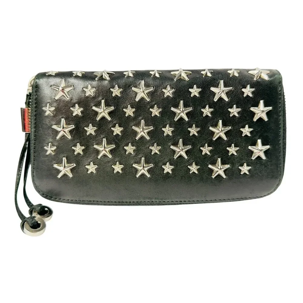 Jimmy Choo Black Star Stud Zip Wallet Limited Edition Y2K‎ Grunge