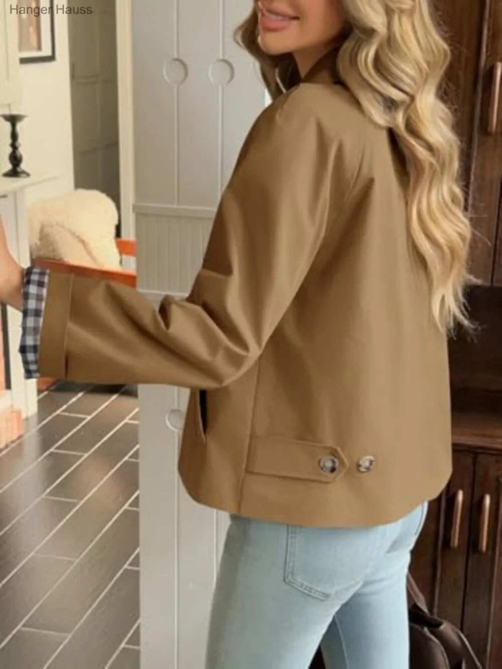Cropped Trench Coat Lightweight Single Breasted Jacket Women Lapel Collar Long