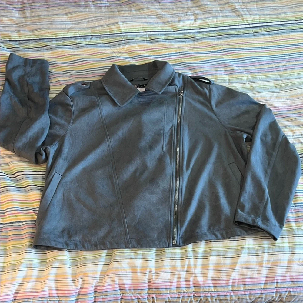 Blue Gray Faux Suede Women's Moto Jacket‎ Lauren Conrad
